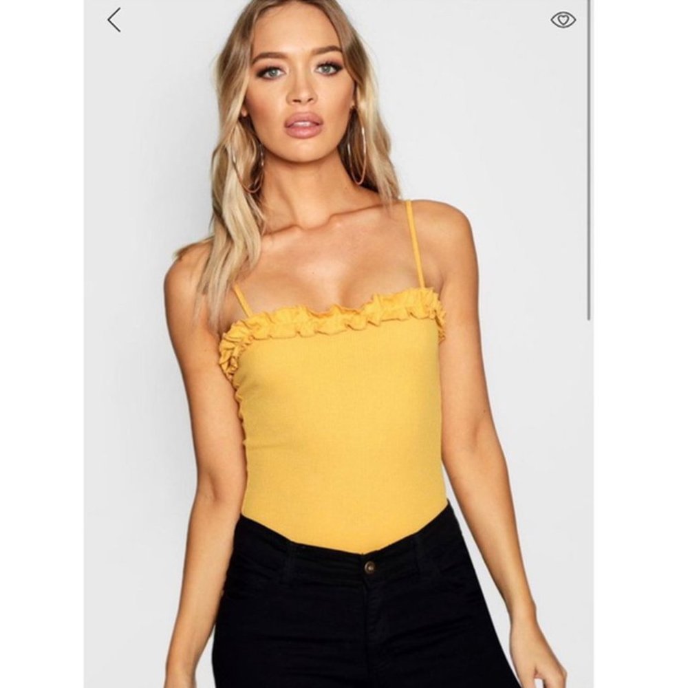 NWT! BOOHOO STRAPPY RUFFLE YELLOW BODYSUIT